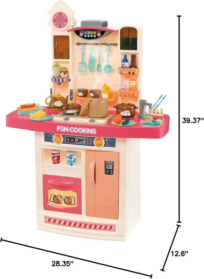 CIRBOX My Happy Little Chef Kitchen Pretend Play Set with Multi-Functional Panel, Light, Sound, Real Water Functions and 50 Accessories Included (Pink) - Image 2